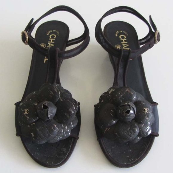 💃CHANEL Camellia sandals, wedge heel size 37 - Picture 3 of 7